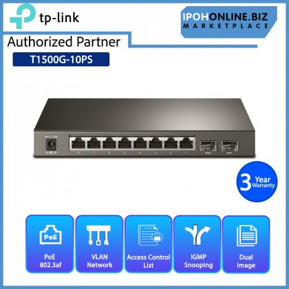 TP-LINK T1500G-10PS JetStream 8-Port Gigabit Smart POE Switch with 2 SFP Slots TP-LINK T1500G-10PS JetStream 8-Port Gigabit Smart POE Switch with 2 SFP Slots