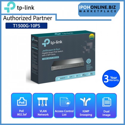 TP-LINK T1500G-10PS JetStream 8-Port Gigabit Smart POE Switch with 2 SFP Slots TP-LINK T1500G-10PS JetStream 8-Port Gigabit Smart POE Switch with 2 SFP Slots