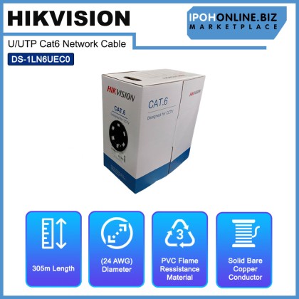 HIKVISION DS-1LN6UEC0 U/UTP Cat6 PVC 24AWG Network Cable Solid Bare Copper 305M Designed for CCTV HIKVISION DS-1LN6UEC0 U/UTP Cat6 PVC 24AWG Network Cable Solid Bare Copper 305M Designed for CCTV