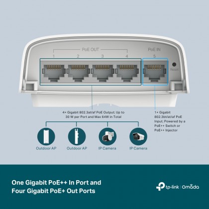 TP-LINK SG2005P-PD Omada 5-Port Gigabit Smart PoE+ Switch With PoE++ In TP-LINK SG2005P-PD Omada 5-Port Gigabit Smart PoE+ Switch With PoE++ In