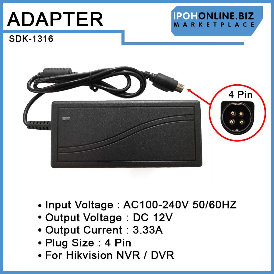 thumbnail image 2 of MOSO 4-Pin AC110V To 12V 1.5A Power Adapter For Hikvision TVI DVR – CW C221C12.024P 2 of 6