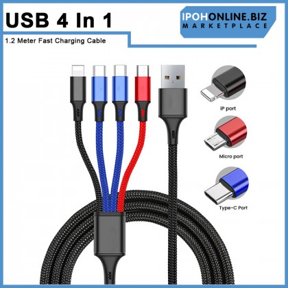 4 IN 1 USB Fast Charging Cable Double TYPE C 1 Lightning 1 Micro USB Port 1.2 Meter For iPhone Huawei Samsung Xiaomi