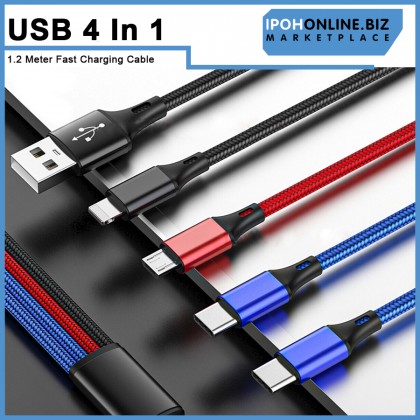 4 IN 1 USB Fast Charging Cable Double TYPE C 1 Lightning 1 Micro USB Port 1.2 Meter For iPhone Huawei Samsung Xiaomi
