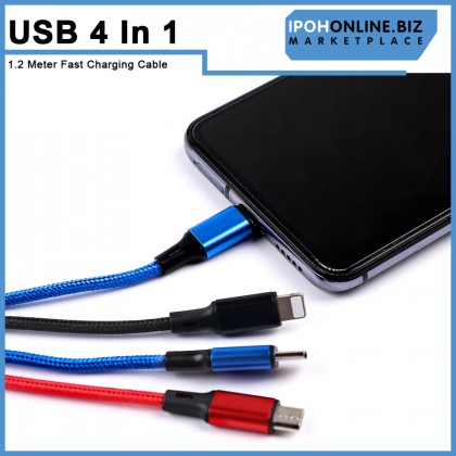 4 IN 1 USB Fast Charging Cable Double TYPE C 1 Lightning 1 Micro USB Port 1.2 Meter For iPhone Huawei Samsung Xiaomi
