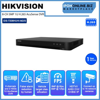 HIKVISION iDS-7208HUHI-M2/S 8-CH 5MP 1U H.265 AcuSense DVR HIKVISION iDS-7208HUHI-M2/S 8-CH 5MP 1U H.265 AcuSense DVR