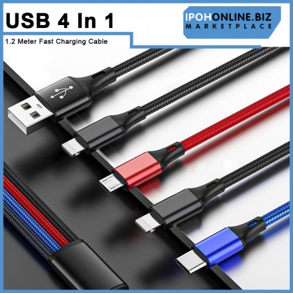 4 IN 1 USB Fast Charging Cable Double IOS 1 Type C 1 Micro UBS Port 1.2 Meter For iPhone Huawei Samsung Xiaomi