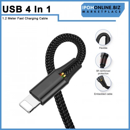 4 IN 1 USB Fast Charging Cable Double IOS 1 Type C 1 Micro UBS Port 1.2 Meter For iPhone Huawei Samsung Xiaomi