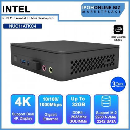 Intel NUC 11 Essential Kit NUC11ATKC4 Mini Desktop PC (Celeron N5105,2.90GHz/ 2xDDR4/ M.2 Gen3)