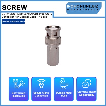 CCTV BNC RG59 Screw/Twist Type CCTV Connector For Coaxial Cable - 10 pcs CCTV BNC RG59 Screw/Twist Type CCTV Connector For Coaxial Cable - 10 pcs