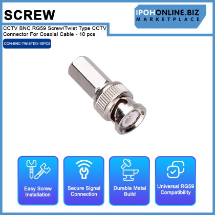 CCTV BNC RG59 Screw/Twist Type CCTV Connector For Coaxial Cable - 10 pcs CCTV BNC RG59 Screw/Twist Type CCTV Connector For Coaxial Cable - 10 pcs