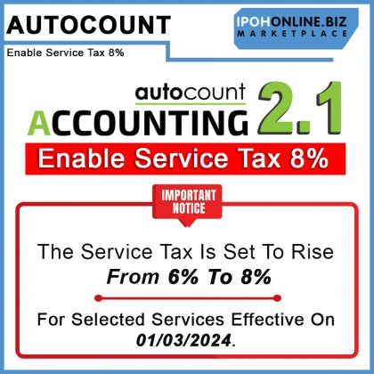 AutoCount Accounting 2.1 Enable Service Tax 8% Installation Pendrive AutoCount Accounting 2.1 Enable Service Tax 8% Installation Pendrive