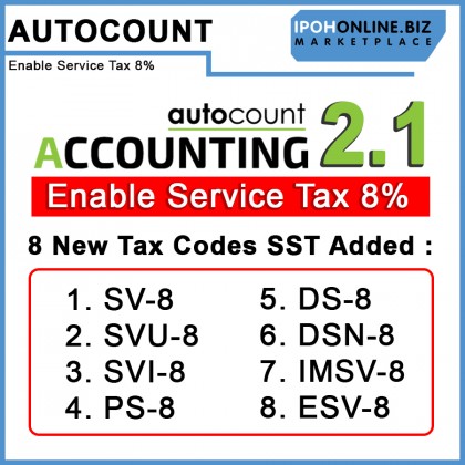 AutoCount Accounting 2.1 Enable Service Tax 8% Installation Pendrive AutoCount Accounting 2.1 Enable Service Tax 8% Installation Pendrive