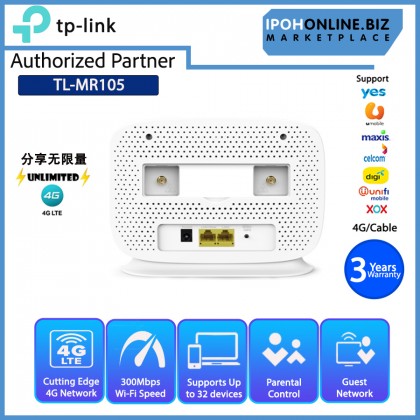 TP-LINK TL-MR105 300Mbps Wi-FI 4G LTE Router Unlimited Plan Supported - Maxis Digi Celcom Umobile Unifi Yes XOX TP-LINK TL-MR105 300Mbps Wi-FI 4G LTE Router Unlimited Plan Supported - Maxis Digi Celcom Umobile Unifi Yes XOX