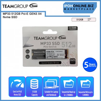 TEAMGROUP MP33 512GB PCI-E GEN3 X4 NVME SSD