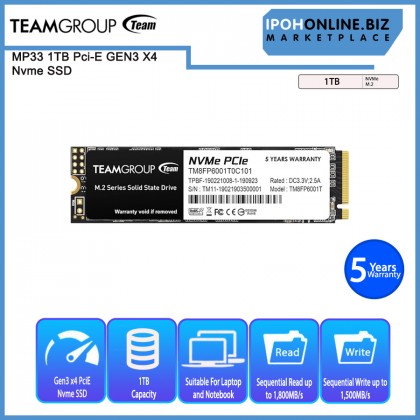 TEAMGROUP MP33 1TB PCI-E GEN3 X4 NVME SSD
