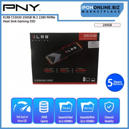 PNY XLR8 CS3030 250GB / 500GB M.2 2280 NVMe HEAT SINK Gaming SSD - 3500Mbs Read PNY XLR8 CS3030 250GB / 500GB M.2 2280 NVMe HEAT SINK Gaming SSD - 3500Mbs Read