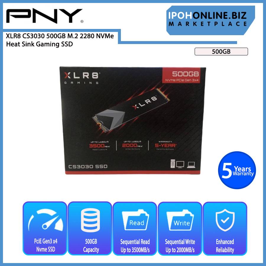 PNY XLR8 CS3030 500GB NVMe SSD | Bis Zu 3.500 MB/s | Einfache Installation Für PC & Notebook