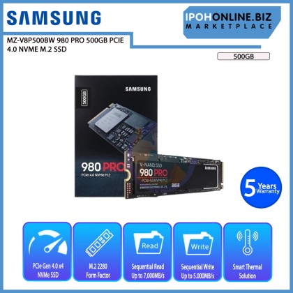 SAMSUNG MZ-V8P500BW 980 PRO 500GB PCIE 4.0 NVME M.2 SSD SAMSUNG MZ-V8P500BW 980 PRO 500GB PCIE 4.0 NVME M.2 SSD