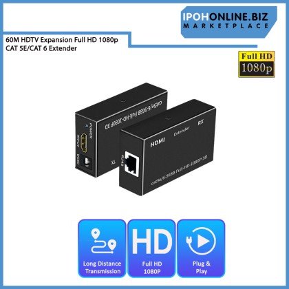 60M CAT5E CAT6 HDMI Extender Repeater LAN CAT 5E/CAT 6 Cable 3D Video Expansion Full HD1080P UK PLUG
