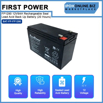 First Power FP1290 12V9AH Rechargeable Seal Lead Acid Back Up Battery (20 Hours) First Power FP1290 12V9AH Rechargeable Seal Lead Acid Back Up Battery (20 Hours)