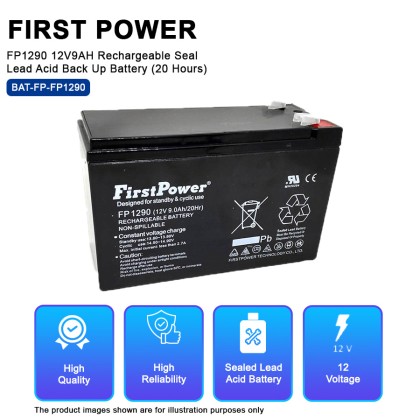 First Power FP1290 12V9AH Rechargeable Seal Lead Acid Back Up Battery (20 Hours) First Power FP1290 12V9AH Rechargeable Seal Lead Acid Back Up Battery (20 Hours)