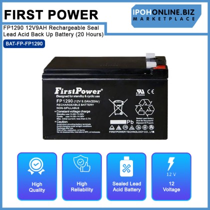First Power FP1290 12V9AH Rechargeable Seal Lead Acid Back Up Battery (20 Hours) First Power FP1290 12V9AH Rechargeable Seal Lead Acid Back Up Battery (20 Hours)