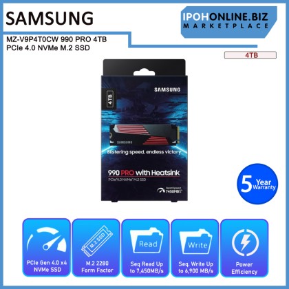 SAMSUNG MZ-V9P4T0CW 990 PRO With Heatsink 4TB PCIe 4.0 NVMe M.2 SSD SAMSUNG MZ-V9P4T0CW 990 PRO With Heatsink 4TB PCIe 4.0 NVMe M.2 SSD