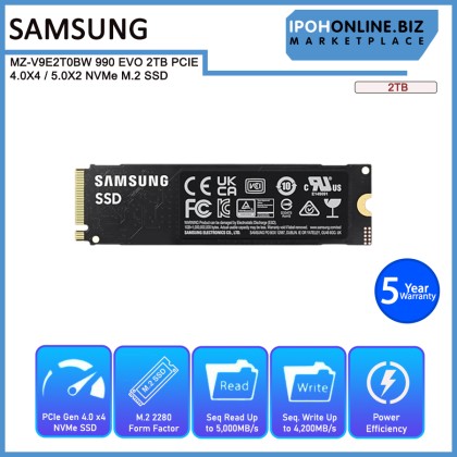 SAMSUNG MZ-V9E2T0BW 990 EVO 2TB PCIE 4.0X4 / 5.0X2 NVME M.2 SSD SAMSUNG MZ-V9E2T0BW 990 EVO 2TB PCIE 4.0X4 / 5.0X2 NVME M.2 SSD