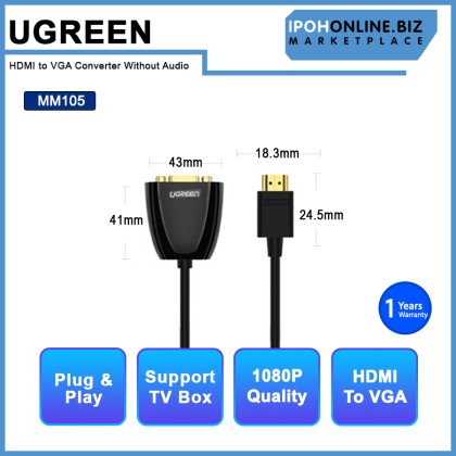 UGREEN HDMI to VGA Converter Without Audio 25cm UGREEN HDMI to VGA Converter Without Audio 25cm