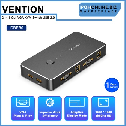 VENTION 2 IN 1 OUT VGA KVM SWITCH USB 2.0 Switcher for Printer Monitor Keyboard Mouse 2 PCs Sharing