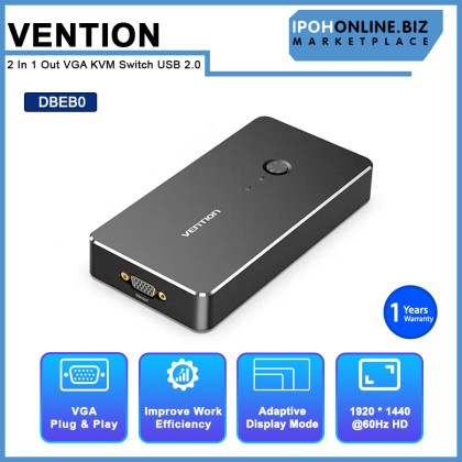 VENTION 2 IN 1 OUT VGA KVM SWITCH USB 2.0 Switcher for Printer Monitor Keyboard Mouse 2 PCs Sharing
