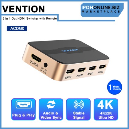 VENTION HDMI Switch 5 In 1 Out HDMI Switcher 4K 2K 1080P 5 Ports HDMI Hub Adapter for TV Projector VENTION HDMI Switch 5 In 1 Out HDMI Switcher 4K 2K 1080P 5 Ports HDMI Hub Adapter for TV Projector