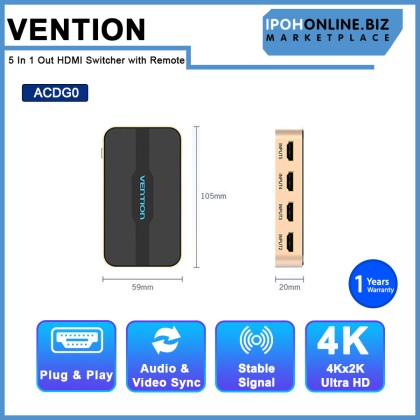 VENTION HDMI Switch 5 In 1 Out HDMI Switcher 4K 2K 1080P 5 Ports HDMI Hub Adapter for TV Projector VENTION HDMI Switch 5 In 1 Out HDMI Switcher 4K 2K 1080P 5 Ports HDMI Hub Adapter for TV Projector