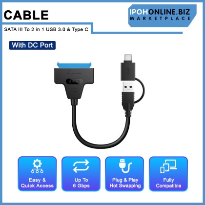 SATA To 2 in 1 USB 3.0 & Type C With DC Port Cable for 2.5-inch External HDD SSD Hard Drive SATA To 2 in 1 USB 3.0 & Type C With DC Port Cable for 2.5-inch External HDD SSD Hard Drive