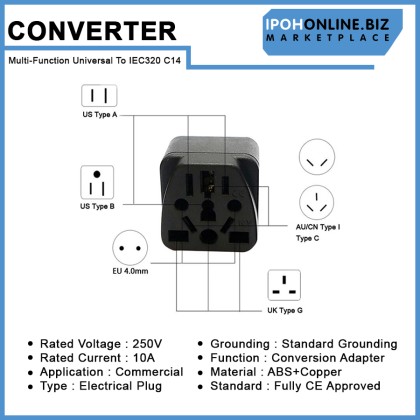 Multi-Function Universal To IEC320 C14 Socket Converter For UPS Server PDU Multi-Function Universal To IEC320 C14 Socket Converter For UPS Server PDU