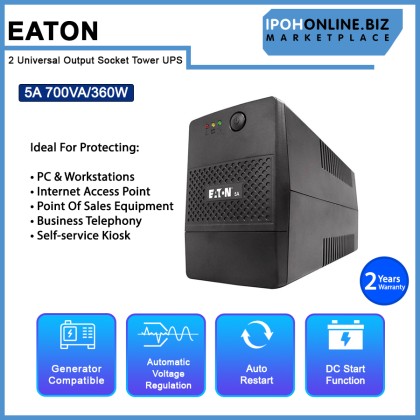 EATON 5A 700VA 360W 2 Universal Output Socket Tower BACKUP BATTERY UPS AVR EATON 5A 700VA 360W 2 Universal Output Socket Tower BACKUP BATTERY UPS AVR