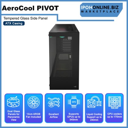 AEROCOOL PIVOT Tempered Glass Side Panel ATX Casing AEROCOOL PIVOT Tempered Glass Side Panel ATX Casing