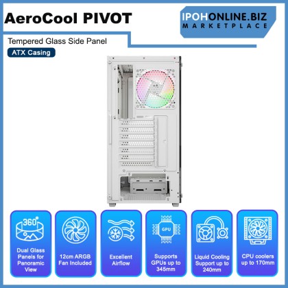 AEROCOOL PIVOT Tempered Glass Side Panel ATX Casing AEROCOOL PIVOT Tempered Glass Side Panel ATX Casing