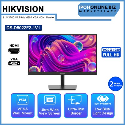 Hikvision DS-D5022F2-1V1 21.5" FHD VA 75Hz VESA VGA HDMI Borderless Monitor Hikvision DS-D5022F2-1V1 21.5" FHD VA 75Hz VESA VGA HDMI Borderless Monitor