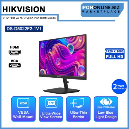 Hikvision DS-D5022F2-1V1 21.5" FHD VA 75Hz VESA VGA HDMI Borderless Monitor Hikvision DS-D5022F2-1V1 21.5" FHD VA 75Hz VESA VGA HDMI Borderless Monitor