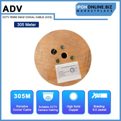 ADV RG59 3GHZ 21% CCS 0.81, 80/0.16 AL Braiding 6.0 Jacket, 305 Meter Wood Drum Packing ADV RG59 3GHZ 21% CCS 0.81, 80/0.16 AL Braiding 6.0 Jacket, 305 Meter Wood Drum Packing