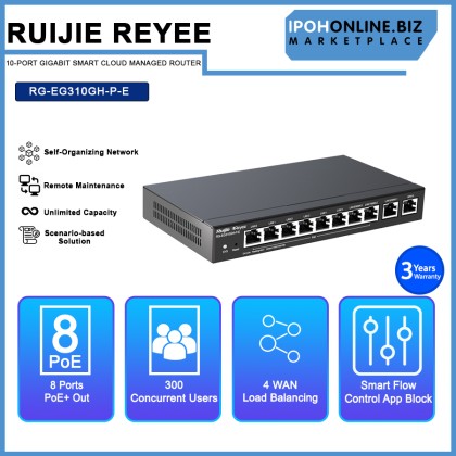 RUIJIE REYEE RG-EG310GH-P-E 10-Port Gigabit Smart Cloud Managed Router With PoE+ 110W RUIJIE REYEE RG-EG310GH-P-E 10-Port Gigabit Smart Cloud Managed Router With PoE+ 110W