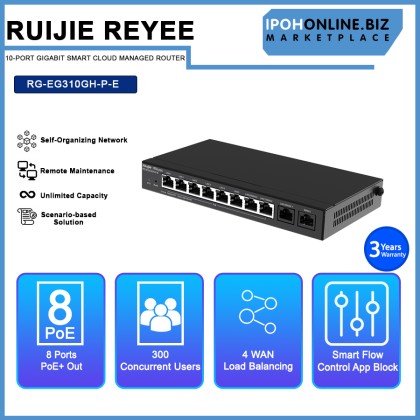 RUIJIE REYEE RG-EG310GH-P-E 10-Port Gigabit Smart Cloud Managed Router With PoE+ 110W RUIJIE REYEE RG-EG310GH-P-E 10-Port Gigabit Smart Cloud Managed Router With PoE+ 110W