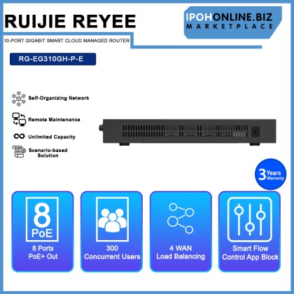 RUIJIE REYEE RG-EG310GH-P-E 10-Port Gigabit Smart Cloud Managed Router With PoE+ 110W RUIJIE REYEE RG-EG310GH-P-E 10-Port Gigabit Smart Cloud Managed Router With PoE+ 110W