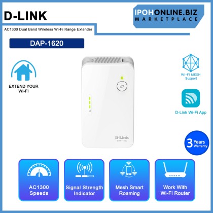 D-LINK DAP-1620 AC1300 Dual Band Wireless Wi-Fi Range Extender D-LINK DAP-1620 AC1300 Dual Band Wireless Wi-Fi Range Extender