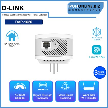 D-LINK DAP-1620 AC1300 Dual Band Wireless Wi-Fi Range Extender D-LINK DAP-1620 AC1300 Dual Band Wireless Wi-Fi Range Extender