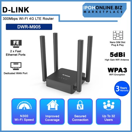 D-LINK DWR-M905 Unlimited Plan Supported 300 Mbps WI-FI 4G LTE Router D-LINK DWR-M905 Unlimited Plan Supported 300 Mbps WI-FI 4G LTE Router