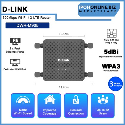 D-LINK DWR-M905 Unlimited Plan Supported 300 Mbps WI-FI 4G LTE Router D-LINK DWR-M905 Unlimited Plan Supported 300 Mbps WI-FI 4G LTE Router