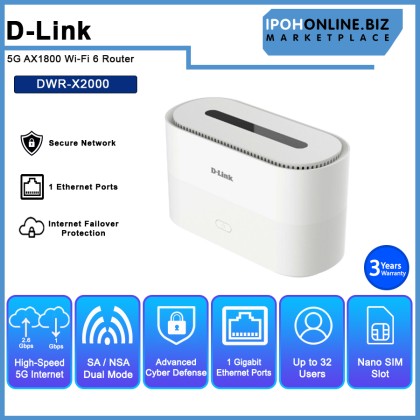 D-Link DWR-X2000 5G AX1800 WiFi 6 DUAL WAN Mobile Router D-Link DWR-X2000 5G AX1800 WiFi 6 DUAL WAN Mobile Router