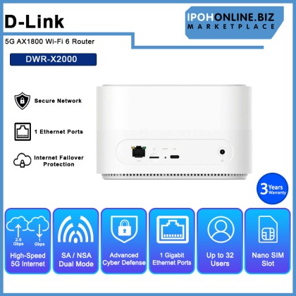 D-Link DWR-X2000 5G AX1800 WiFi 6 DUAL WAN Mobile Router D-Link DWR-X2000 5G AX1800 WiFi 6 DUAL WAN Mobile Router